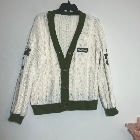 Taylor Swift Evermore Folklore Chunky Cable Knit Button Front Cardigan Sweater - Picture 5 of 5